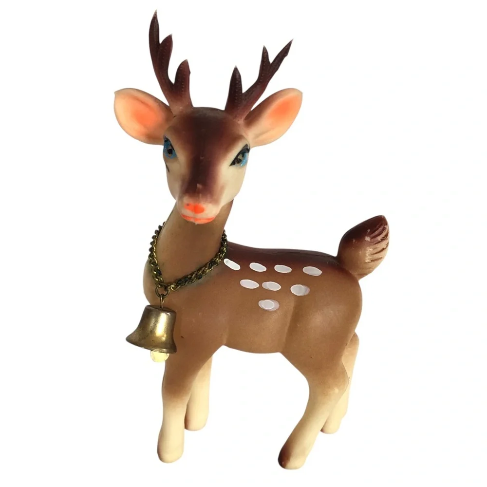 VINTAGE 60s Lot of 3 Rubber Christmas Deer Reindeer Japan MCM Holiday *Flawed*